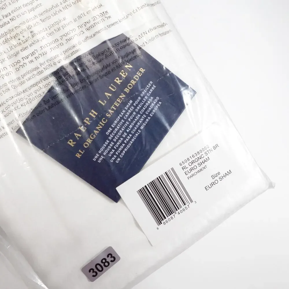 New Ralph Lauren European Sham Organic Sateen Border Parchment Classic RL 308390